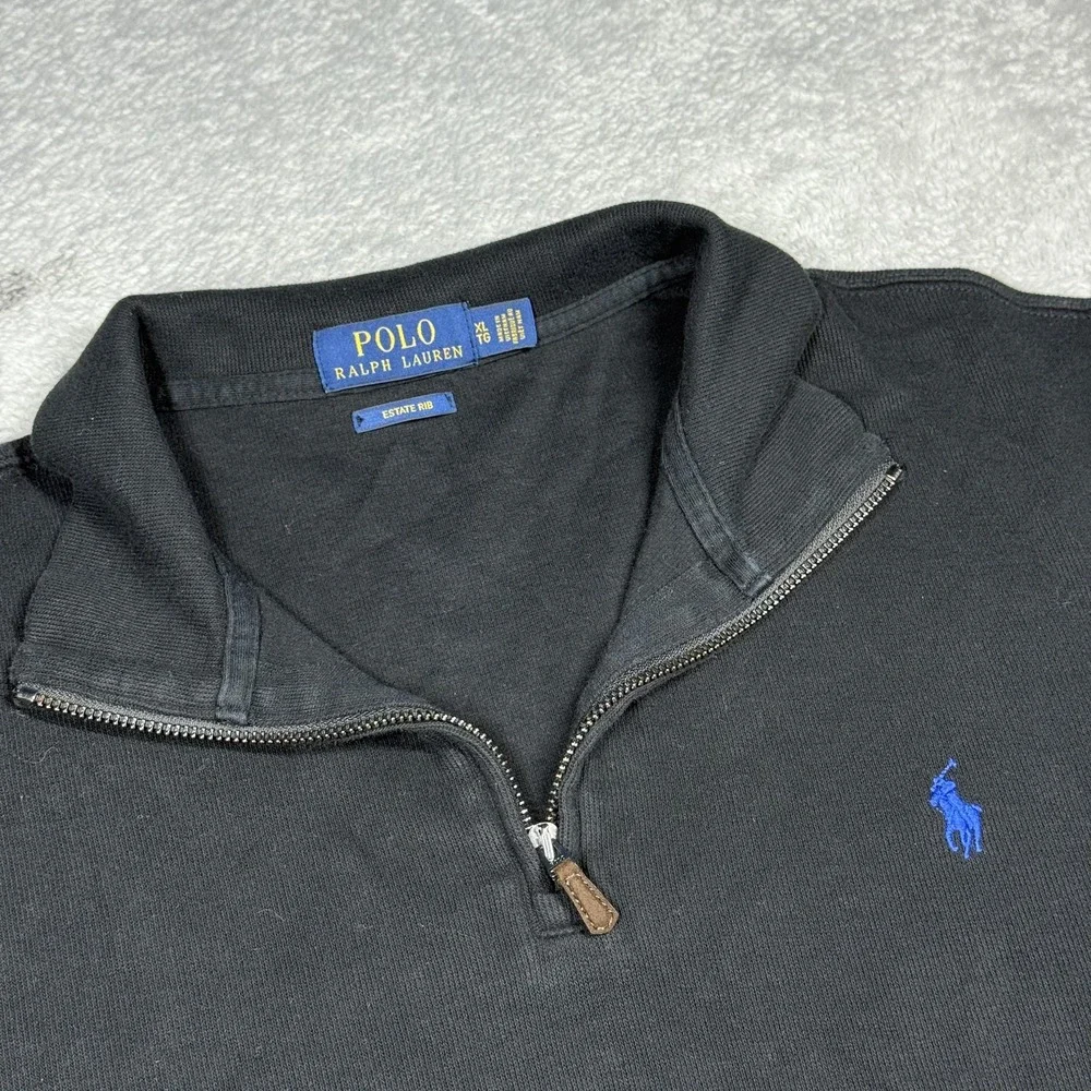 Polo Ralph Lauren Sweater Mens XL Black 1/4 Zip Mock Neck Estate Rib Pullover‎